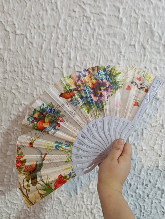 1 DOCENA - ABANICOS DE MANO EN TELA FLORALES