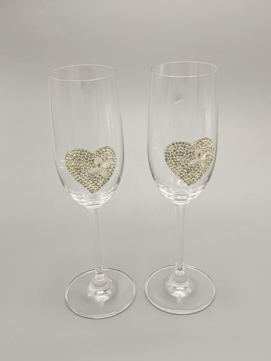 COPAS CHAMPAGNE CON CORAZÓN BRILLANTE SET X 2