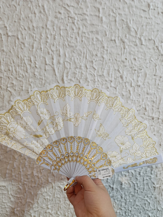 1 DOCENA - ABANICOS DE MANO EN TELA ANIS