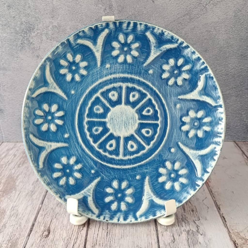 PLATO TORTERA DECORATIVA AZUL EN METAL