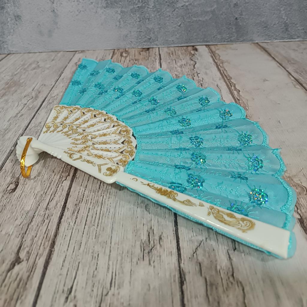 1 DOCENA - ABANICOS DE MANO EN TELA (4 COLORES)