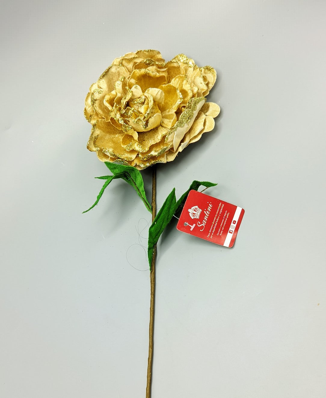 Flor Navideña dorada de tela con puntas escarchadas