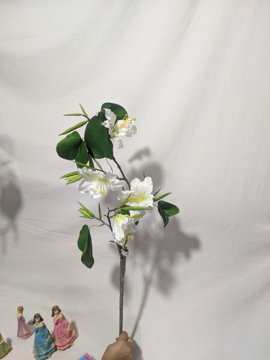 FLOR ORQUIDEA BLANCA HOJA PIE DE CAMELLO VERDE