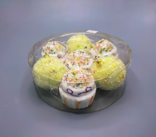 Adorno navideño dulces bolas cupcake amarillo x 7