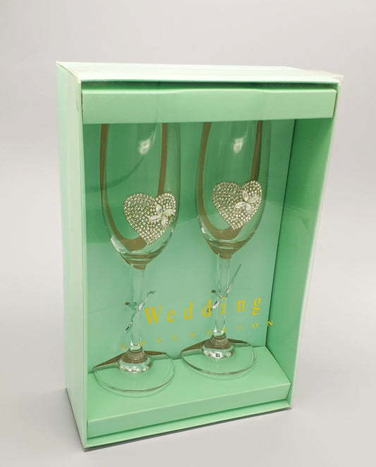 COPAS CHAMPAGNE CON CORAZÓN BRILLANTE SET X 2