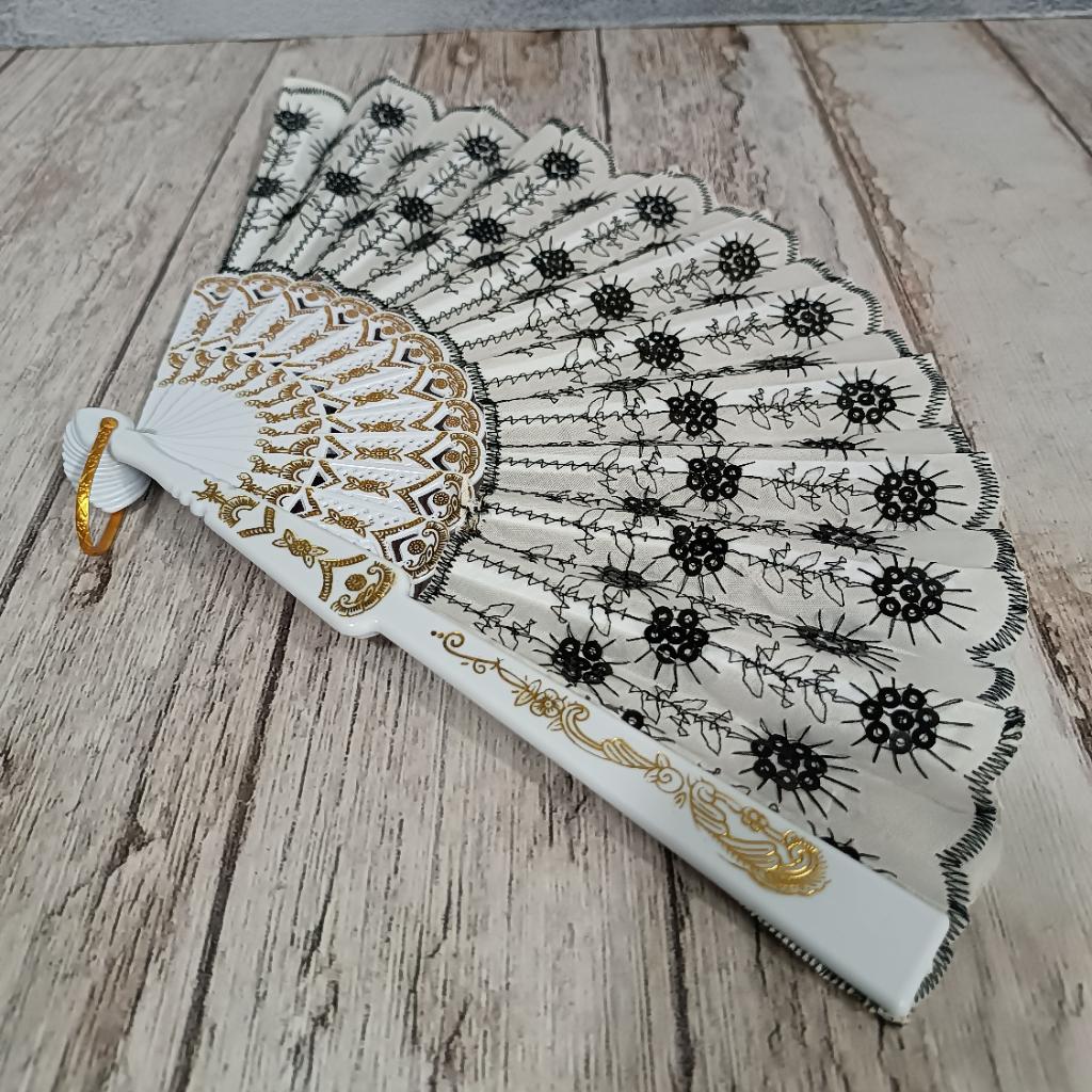 1 DOCENA - ABANICOS DE MANO EN TELA (4 COLORES)