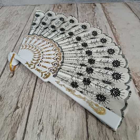 1 DOCENA - ABANICOS DE MANO EN TELA (4 COLORES)