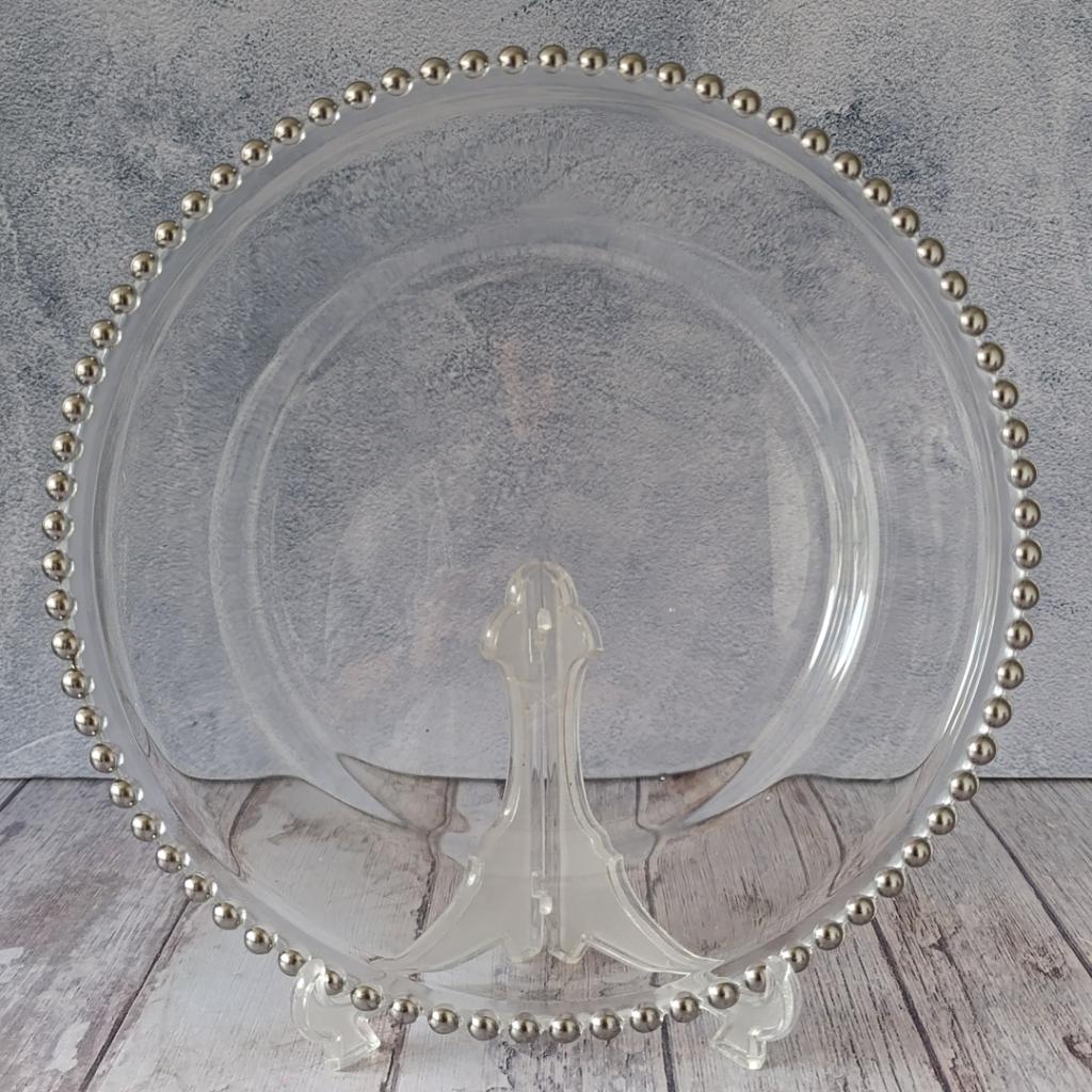 PLATO BASE BORDE PLATEADO - en VIDRIO