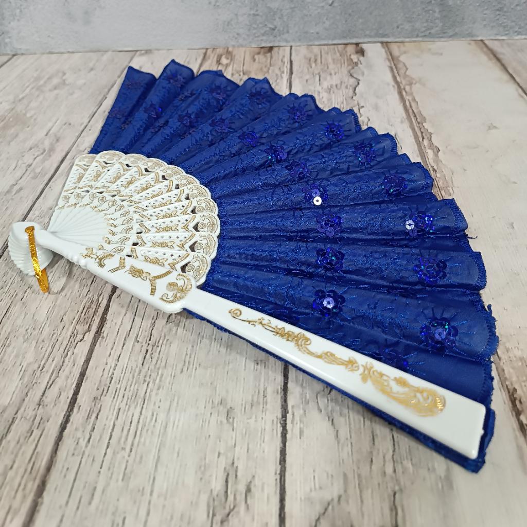 1 DOCENA - ABANICOS DE MANO EN TELA (4 COLORES)